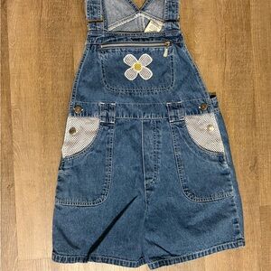 Faded Glory Blue Denim Kids Short Overalls with Daisy Appliqué